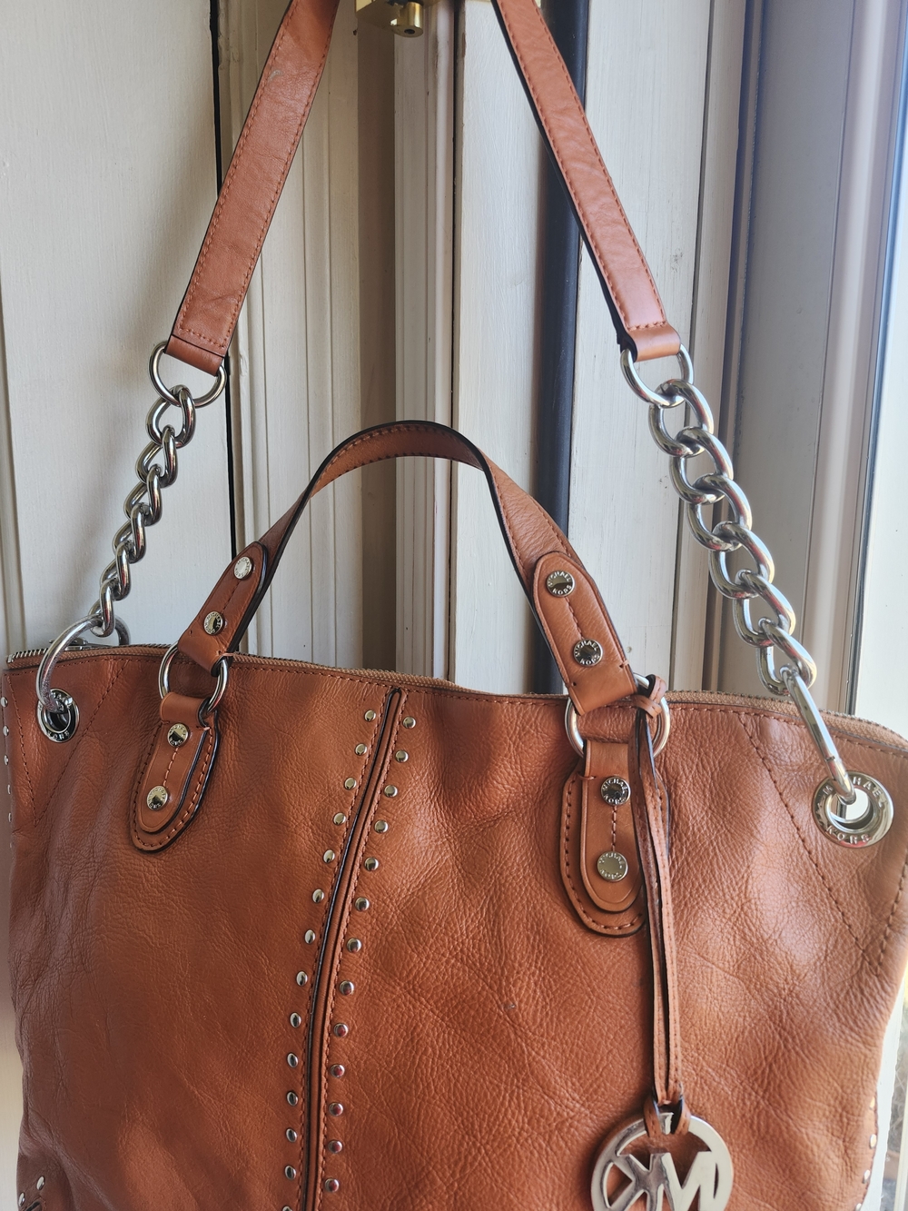 Michael Kors Tan/Orange Leather Hobo with Chain Strap
